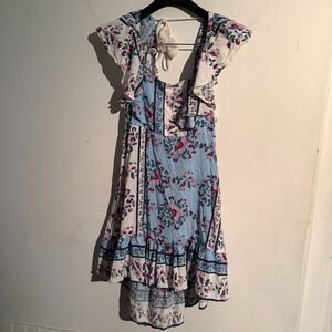 Jaase Australia Medium Boho Floral Ruffle Mini‎ Dress Cottagecore Patchwork